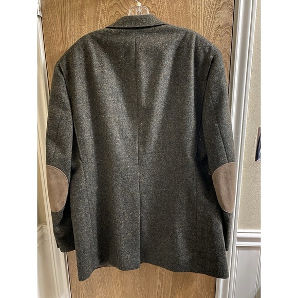 Austin Reed Blazer Mens 44L Tweed Suede Elbow Patches Pure Virgin Wool Gray/Brwn - Picture 2 of 15